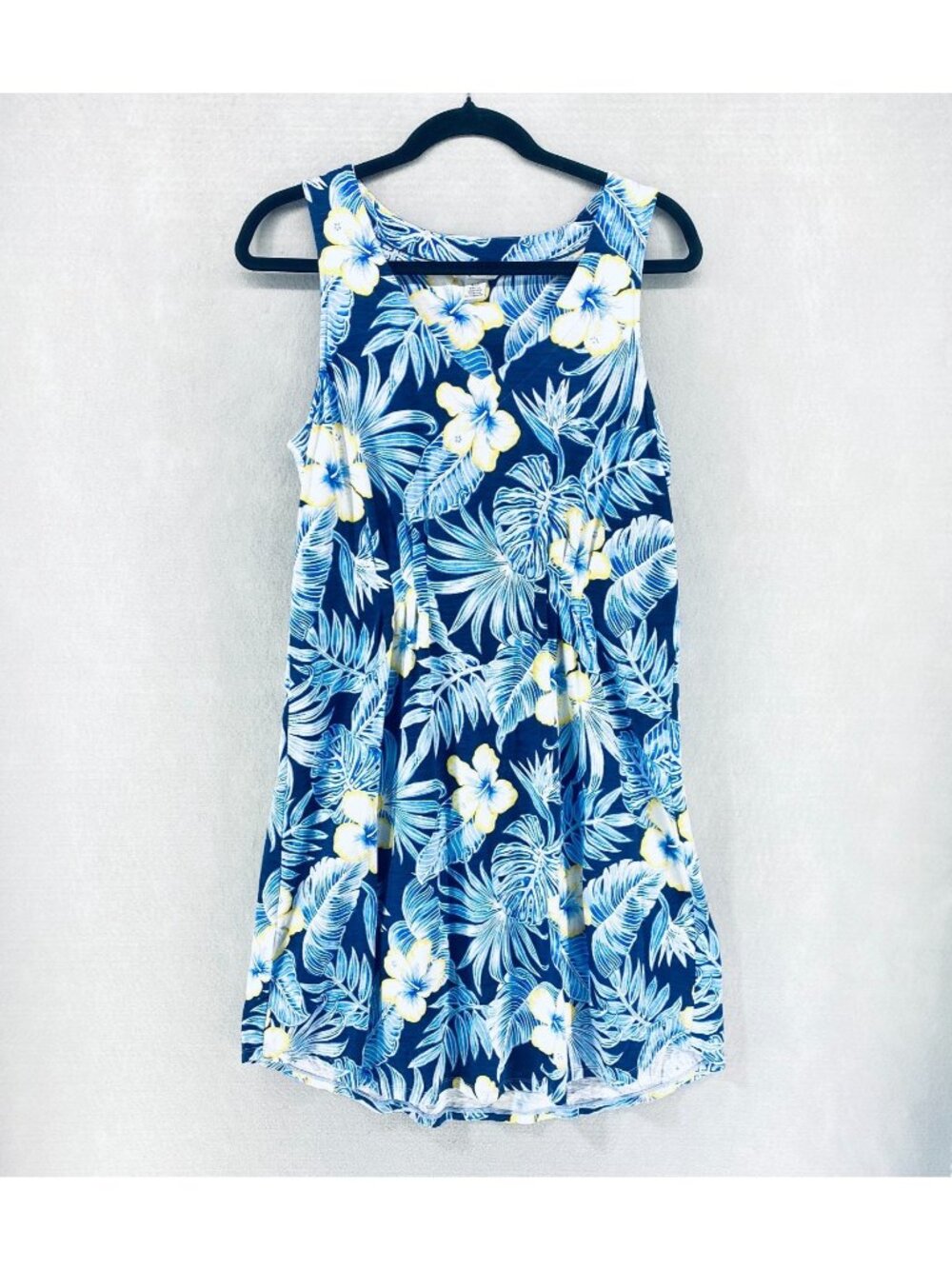 Tommy Bahama Tank Dress Womens S Blue Cotton Blend Floral Ruched Front